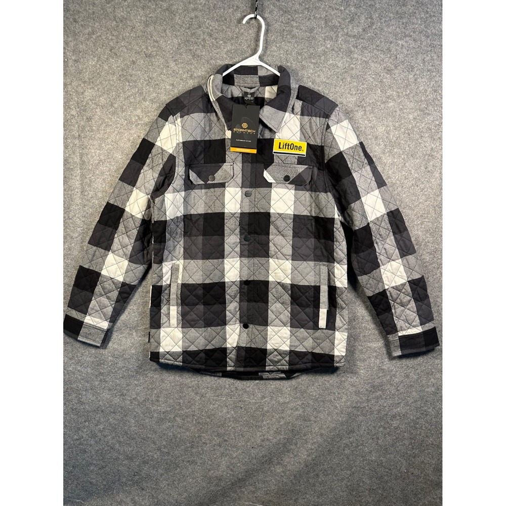 Stormtech Performance Mens Quilted Shirt Jacket Black Grey Plaid QPX-1 Large NWT
